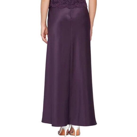 Alex Evenings Eggplant Purple Embroidered Lace Two-Piece Gown w/Jacket - Picture 4 of 6